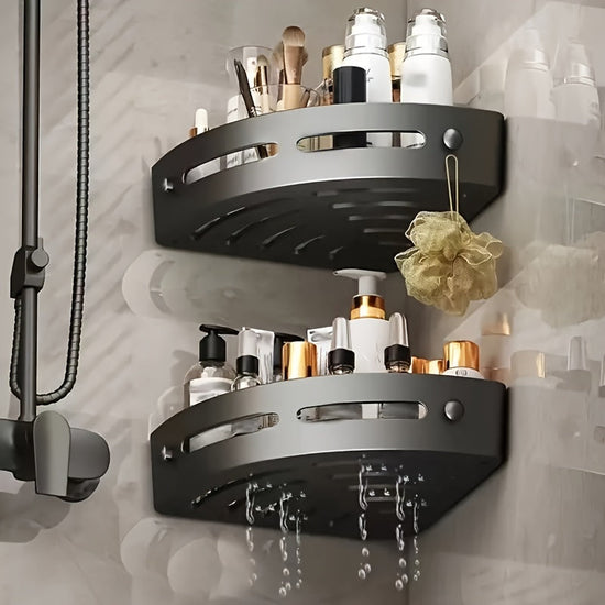 No-drill corner shower caddy set for bathroom storage and organization