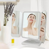 Glow View LED mirror with adjustable lighting for clear, bright reflection and makeup application.
