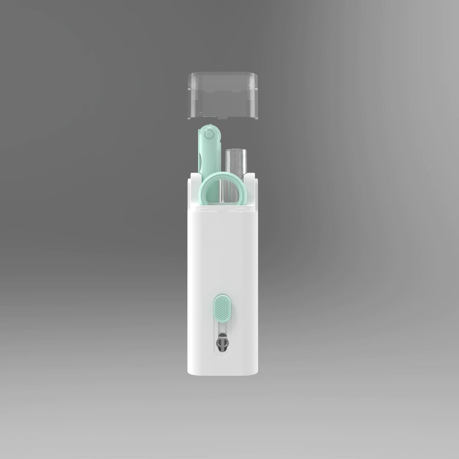 Multifunctional tech cleaning kit with tools for cleaning screens, keyboards, and electronic devices.