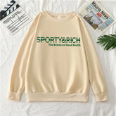 Sporty rich print casual round neck cotton sweater, comfortable and stylish for everyday wear.