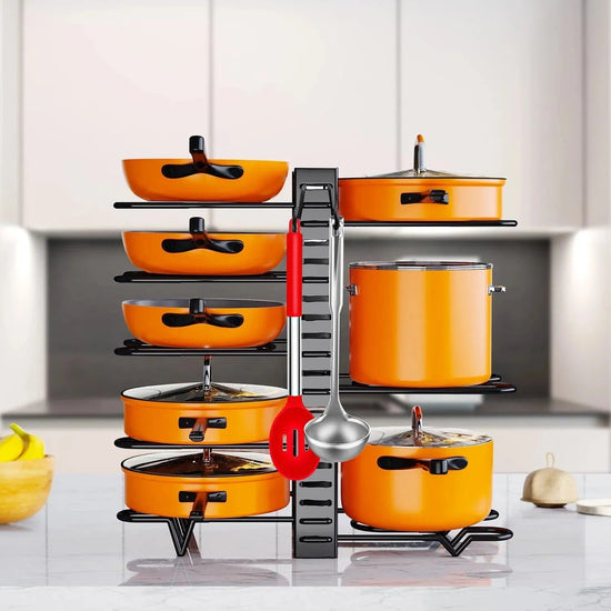 8-tier pots and pans organizer rack for kitchen cabinet storage