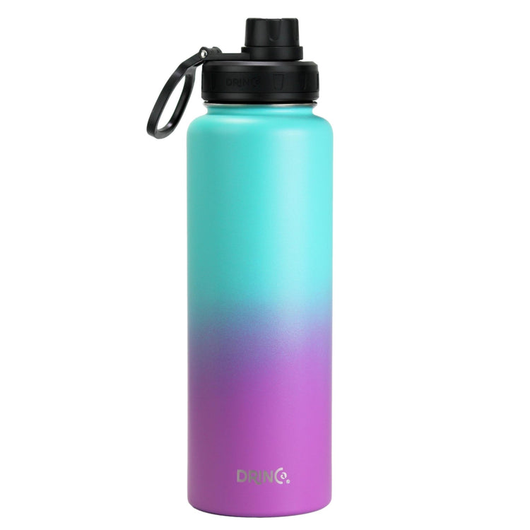 40oz triple-insulated water bottle in fuchsia and teal ombre finish