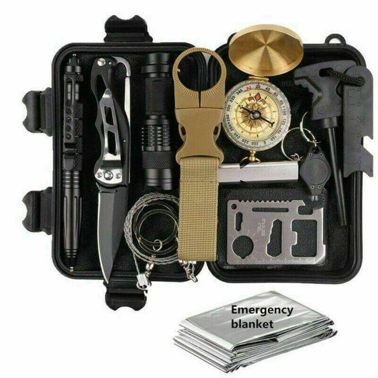 TrailGuard 14-in-1 emergency survival kit with outdoor gear essentials