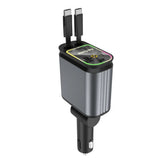 FlexCharge 4-in-1 car charger with retractable USB cables and fast charging capability for multiple devices-on the go.